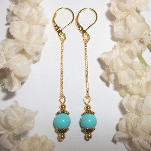 Extra Long Gold & Turquoise Blue Earrings Set Trendy Fashion Accessory Gift 6365